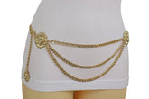 Multi Wave Lion Side Charms Metal Chain Belt